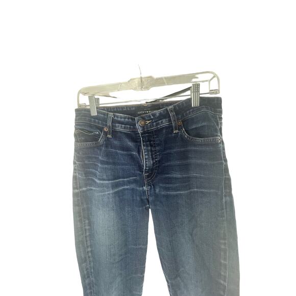 Lucky Brand Dark Wash Blue Distressed Denim Skinny Jeans Women's Size 6/28 - Picture 2 of 10